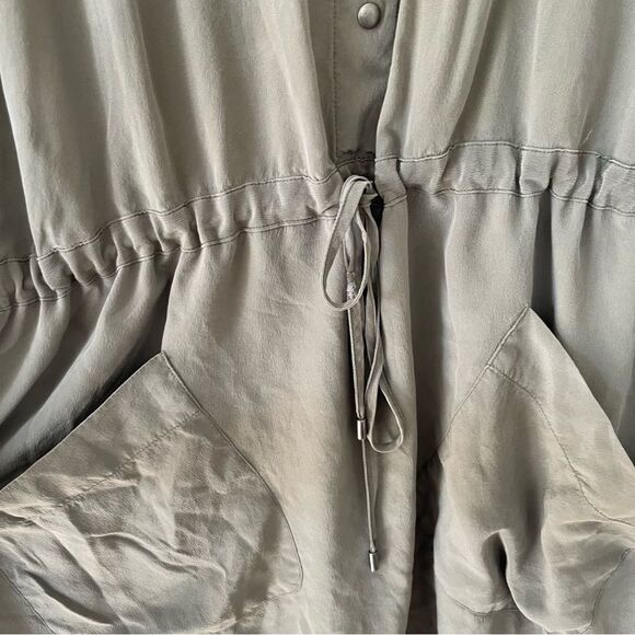 Club Monaco Sage Green Cargo Drawstring Waist 3/4 Length 100% Silk Dress - Picture 7 of 10